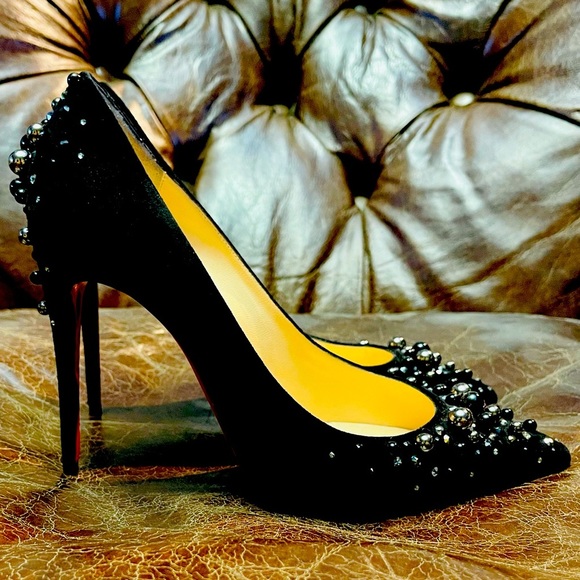 CHRISTIAN Louboutin, Pigalle Follies 100mm. Suede metallic studs & Strass EU38.5 - Picture 6 of 11